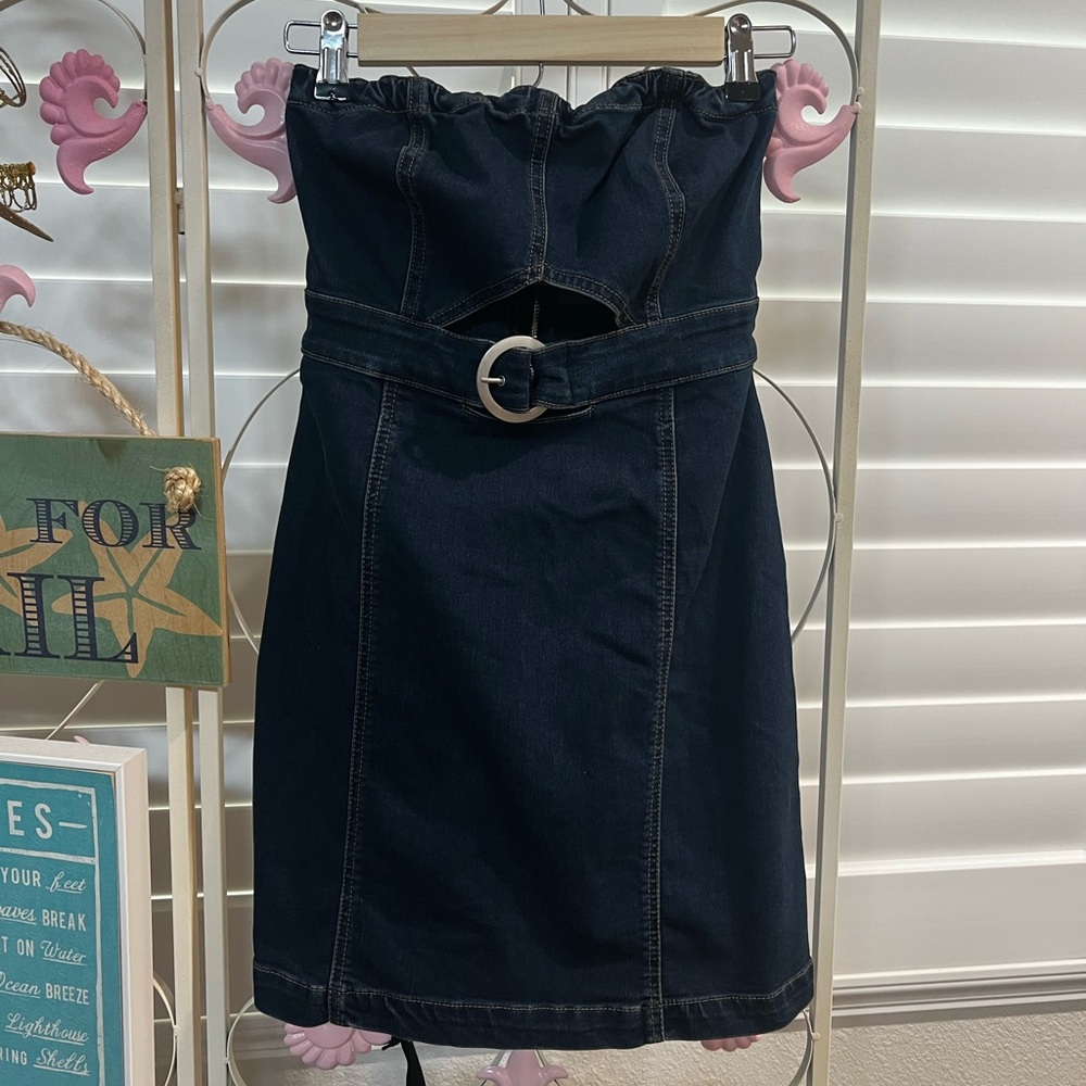 Free People Strapless Denim Dress - Dark Blue